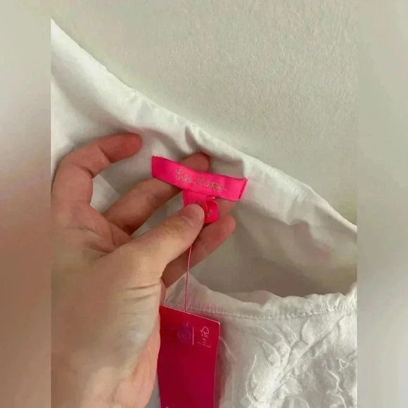 NWT Lilly Pulitzer White Kipton Romper Pineapple Embossed Ruffled Sz 14 sundress - Picture 6 of 12